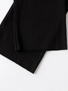 1 Pair Black Vertical Striped Crop Leggings For Girls, Suitable For Daily Wear In Summer - Black - View 4