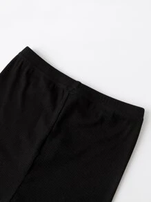 1 Pair Black Vertical Striped Crop Leggings For Girls, Suitable For Daily Wear In Summer - Black - View 5