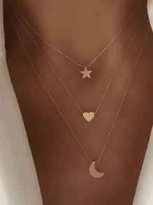 1 vòng cổ nhiều lớp hình trái tim hợp kim thời trang cổ điển - Vàng - Xem 1