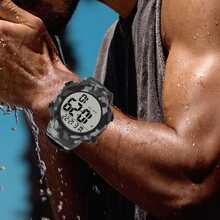 SYNOKE Reloj de hombres de camuflaje deportivo con grande esfera - Gris - Ver 7