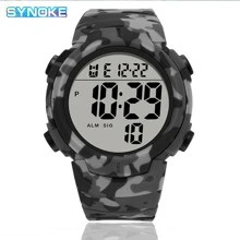 SYNOKE Reloj de hombres de camuflaje deportivo con grande esfera - Gris - Ver 3