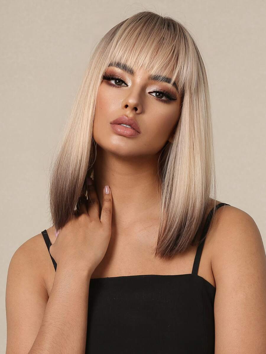 14 pulgadas de ombré marrón beto Pelucas para mujeres con hombro longitud pelo Peluca para mujeres - Multicolor - Ver 1