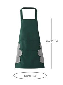 新款廚房圍裙適合男士女士廚師烘烤防水防油成年人圍兜帶口袋家庭烹飪清潔圍裙工作衣服 - 軍綠色 - 查看 4