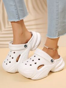 女士户外软拖鞋，厚实透气防滑鞋底，保护脚趾的沙滩拖鞋 - 白色 - 查看 4