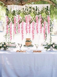 12 Cái/bộ Hồng Wisteria Nhân Tạo Hoa Treo, Liễu Cây Nho Vòng Hoa, Dây Hoa Lụa Cho Tiệc Cưới Ngoài Trời & Trang Trí Nhà Cửa - Hồng - Xem 6