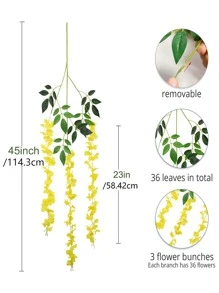 12入組黃色人造紫藤藤蔓,藤蔓和真絲繩索花花環適合婚禮,節日,花園,家庭裝飾