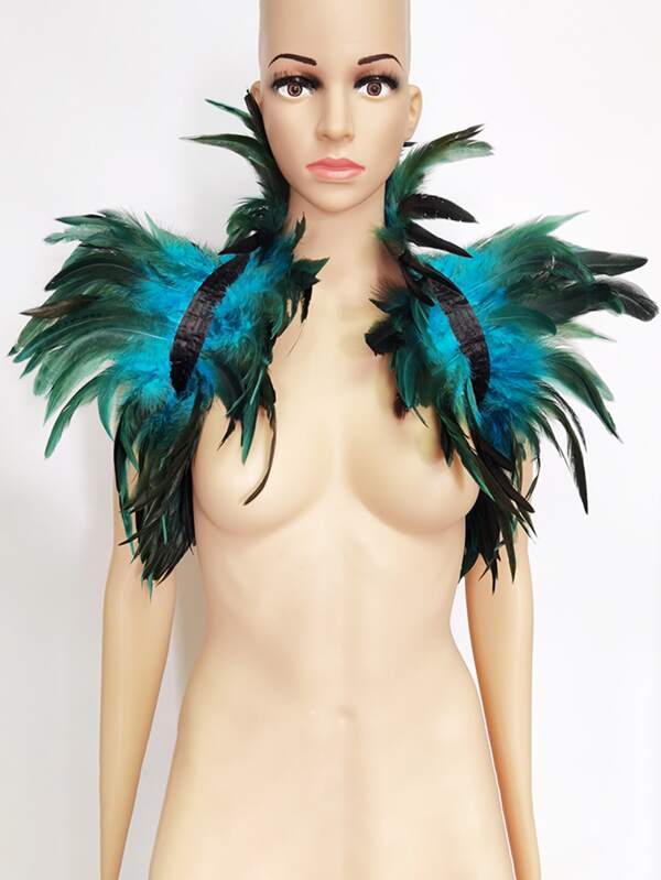 1pc Natural Feather Scarf, Women Costume Role Play Black Luxury Feathered Shoulder Wrap, Sexy Punk Goth Feather Scarf
