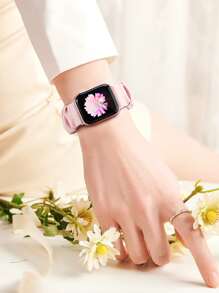 1 pièce Dames À Volants Élastique À Cheveux Bracelet Pour Apple Watch , Compatible Avec Apple Watch Bretelles , Compatible Avec Apple Watch Série Ultra/SE/8/7/6/5/4/3 , - Rose bonbon - Voir 2