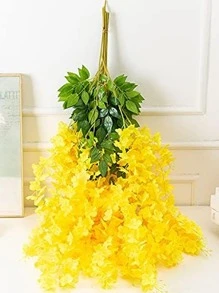 12入組黃色人造紫藤藤蔓,藤蔓和真絲繩索花花環適合婚禮,節日,花園,家庭裝飾