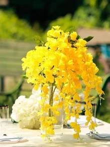 12入組黃色人造紫藤藤蔓,藤蔓和真絲繩索花花環適合婚禮,節日,花園,家庭裝飾