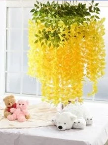 12入組黃色人造紫藤藤蔓,藤蔓和真絲繩索花花環適合婚禮,節日,花園,家庭裝飾