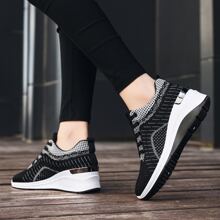 女士透氣前綁帶坡跟運動鞋,運動戶外運動鞋 - 黑色 - 查看 6