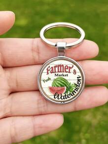 1 Trang Trại Dưa Hấu Tròn Charm Móc Khóa Sáng Tạo Cho Quà Tặng Ngày Của Cha - Bạc - Xem 2