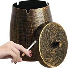 帶蓋大煙灰缸戶外煙灰缸套裝，戶外香煙煙灰缸，家用防風無菸大煙灰缸，雪茄煙灰缸 - 銅色 - 查看 1