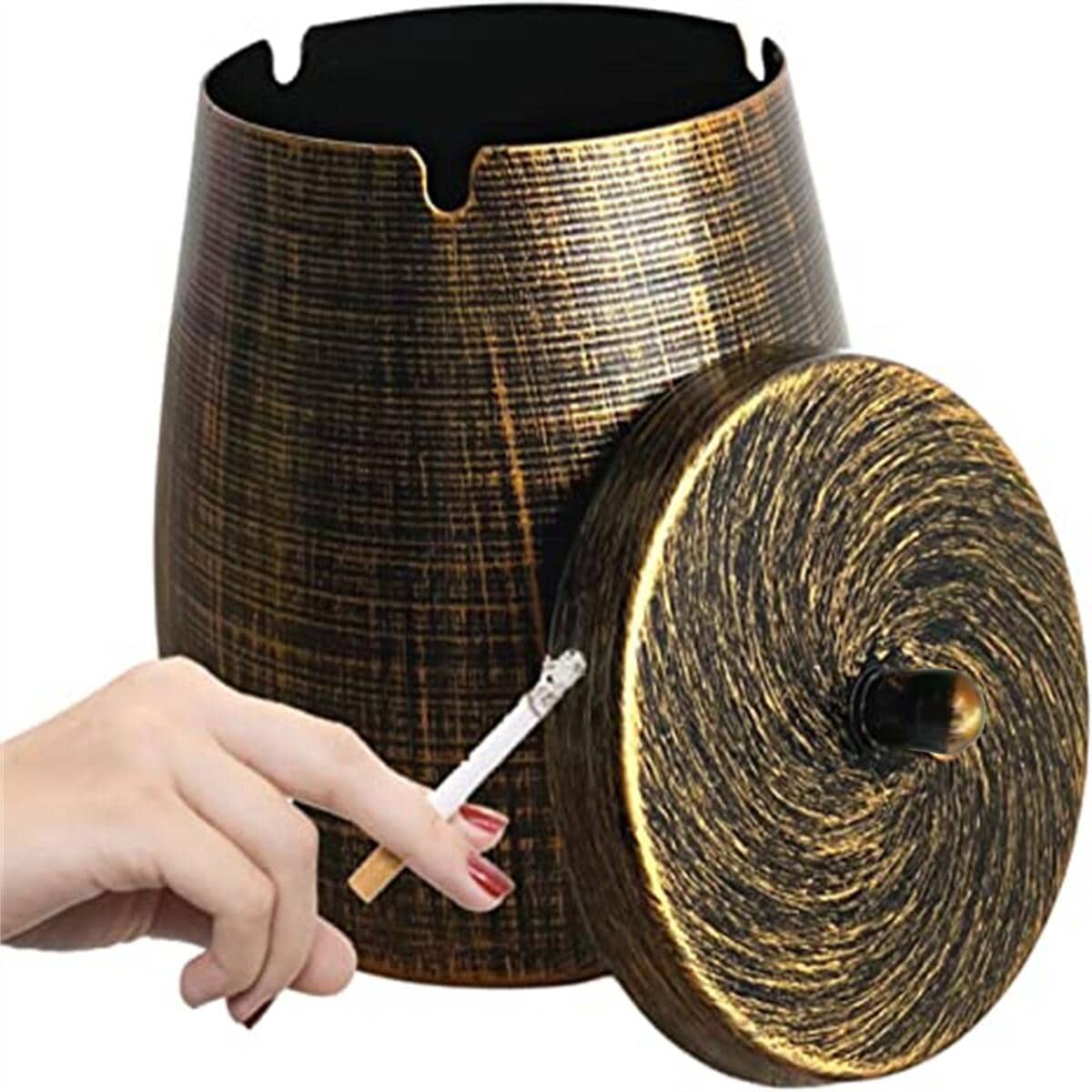 帶蓋大煙灰缸戶外煙灰缸套裝，戶外香煙煙灰缸，家用防風無菸大煙灰缸，雪茄煙灰缸 - 銅色 - 查看 1