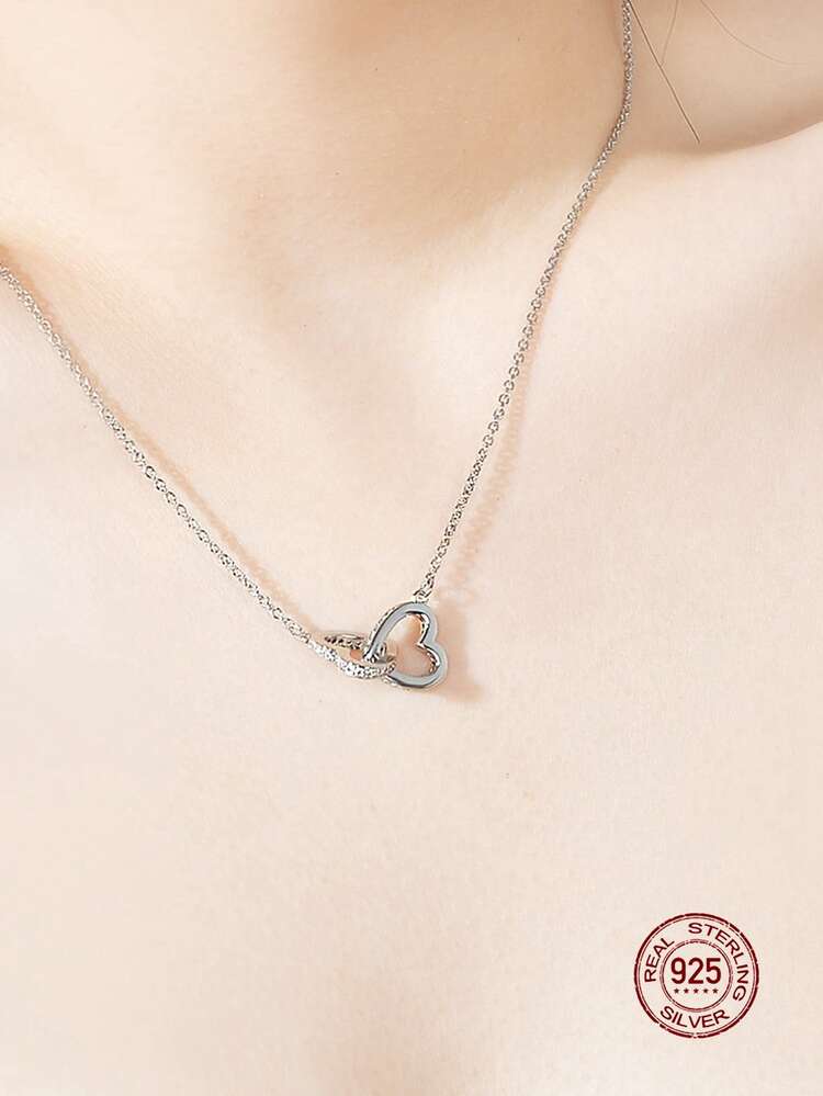 S925 argento sterling d'argento splendore zirconia cubica cuore Collane per donne sposa fidanzamento matrimonio raffinata Gioielli regali | SHEIN ALIA