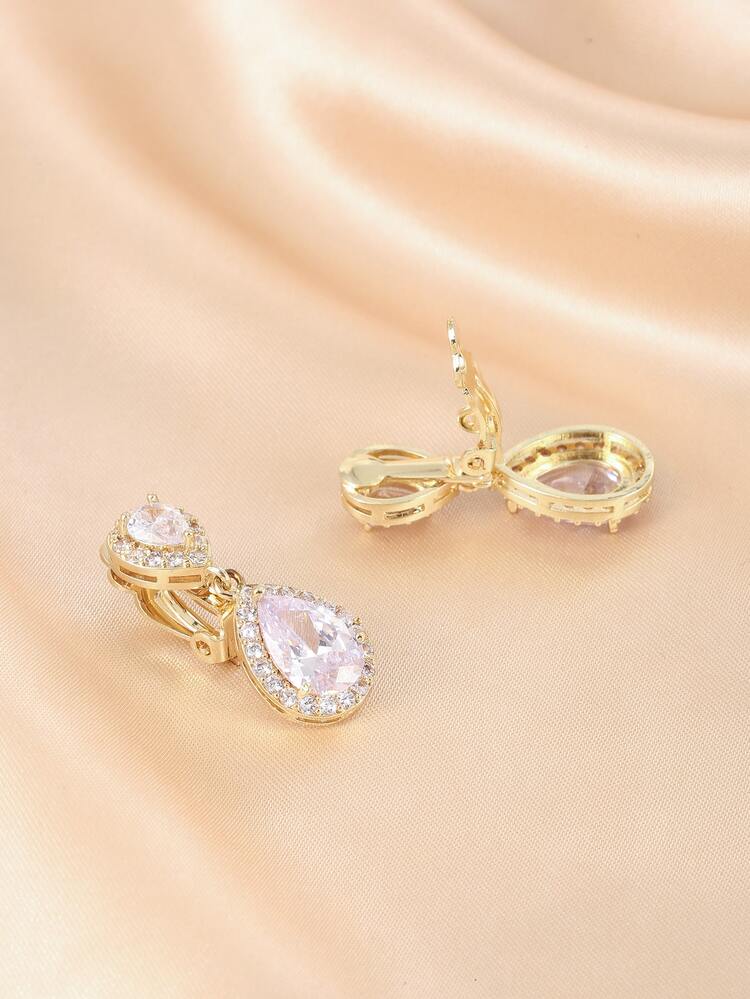 דמעה כפולה מתנדנד אוזן קליפ 2 יחידות נשים לשני המינים מתנדנד עגילי כלה מסיבת חתונה תכשיטי מעוקב זירקוניה חופשה אביזרי אופנה - זהב צהוב - ראה 3