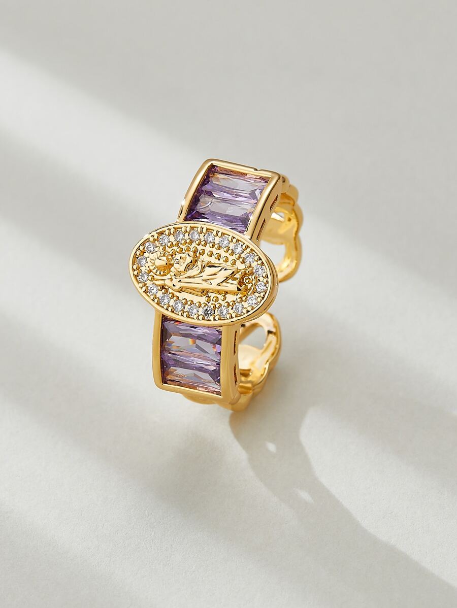 Nhẫn vàng San Jude Cristo có thể điều chỉnh màu hồng tím đơn giản thanh lịch - Màu tím - Xem 1