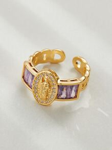 Nhẫn vàng San Jude Cristo có thể điều chỉnh màu hồng tím đơn giản thanh lịch - Màu tím - Xem 4