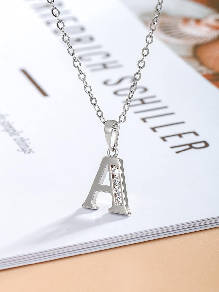 水鑽裝飾字母墜飾項鍊 - 白色 - 查看 1