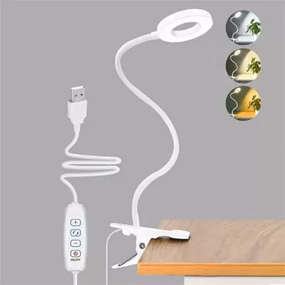 1pc Stainless Steel LED USB Reading Light, Modern White Eye Protection 48LED 3-color 360-rotation Clip On Reading Light For Reading