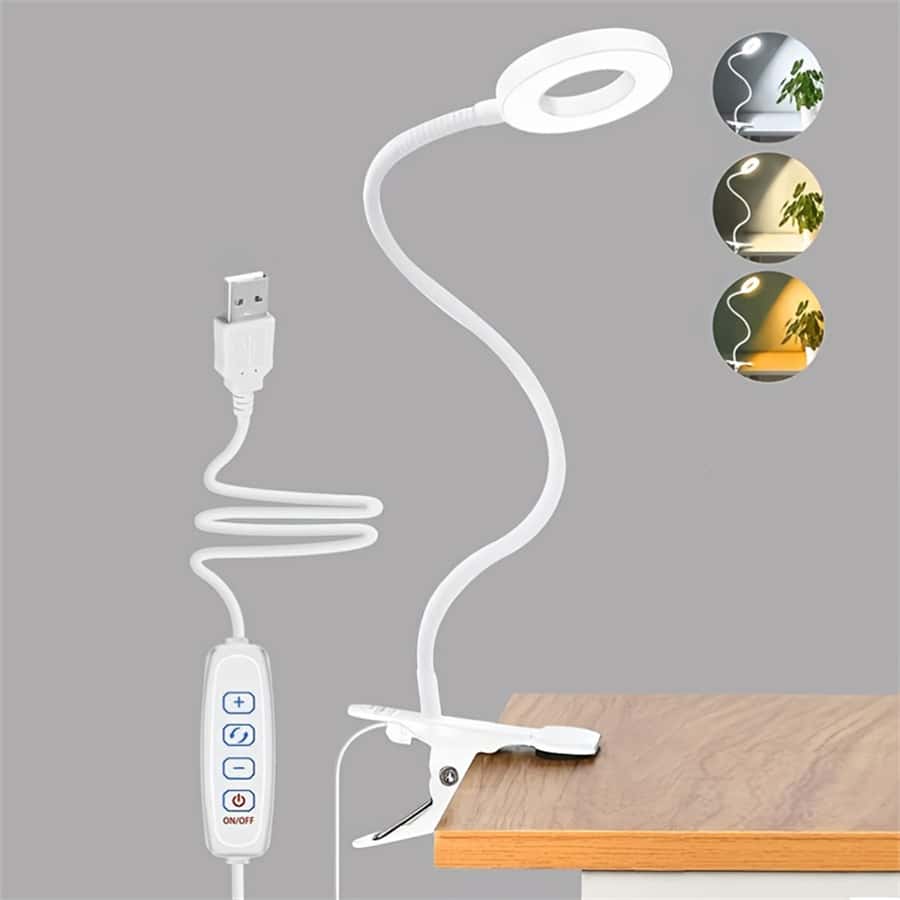 1pc Stainless Steel LED USB Reading Light, Modern White Eye Protection 48LED 3-color 360-rotation Clip On Reading Light For Reading - White - View 1