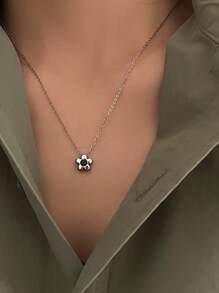 1 vòng cổ mặt dây chuyền hoa màu đen đơn giản cho nữ, chuỗi xương đòn thanh lịch - Bạc - Xem 2