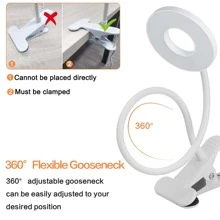 1pc Stainless Steel LED USB Reading Light, Modern White Eye Protection 48LED 3-color 360-rotation Clip On Reading Light For Reading - White - View 3