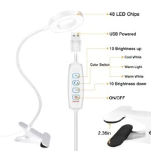 1pc Stainless Steel LED USB Reading Light, Modern White Eye Protection 48LED 3-color 360-rotation Clip On Reading Light For Reading - White - View 4