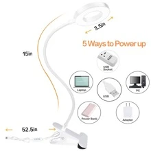 1pc Stainless Steel LED USB Reading Light, Modern White Eye Protection 48LED 3-color 360-rotation Clip On Reading Light For Reading - White - View 5
