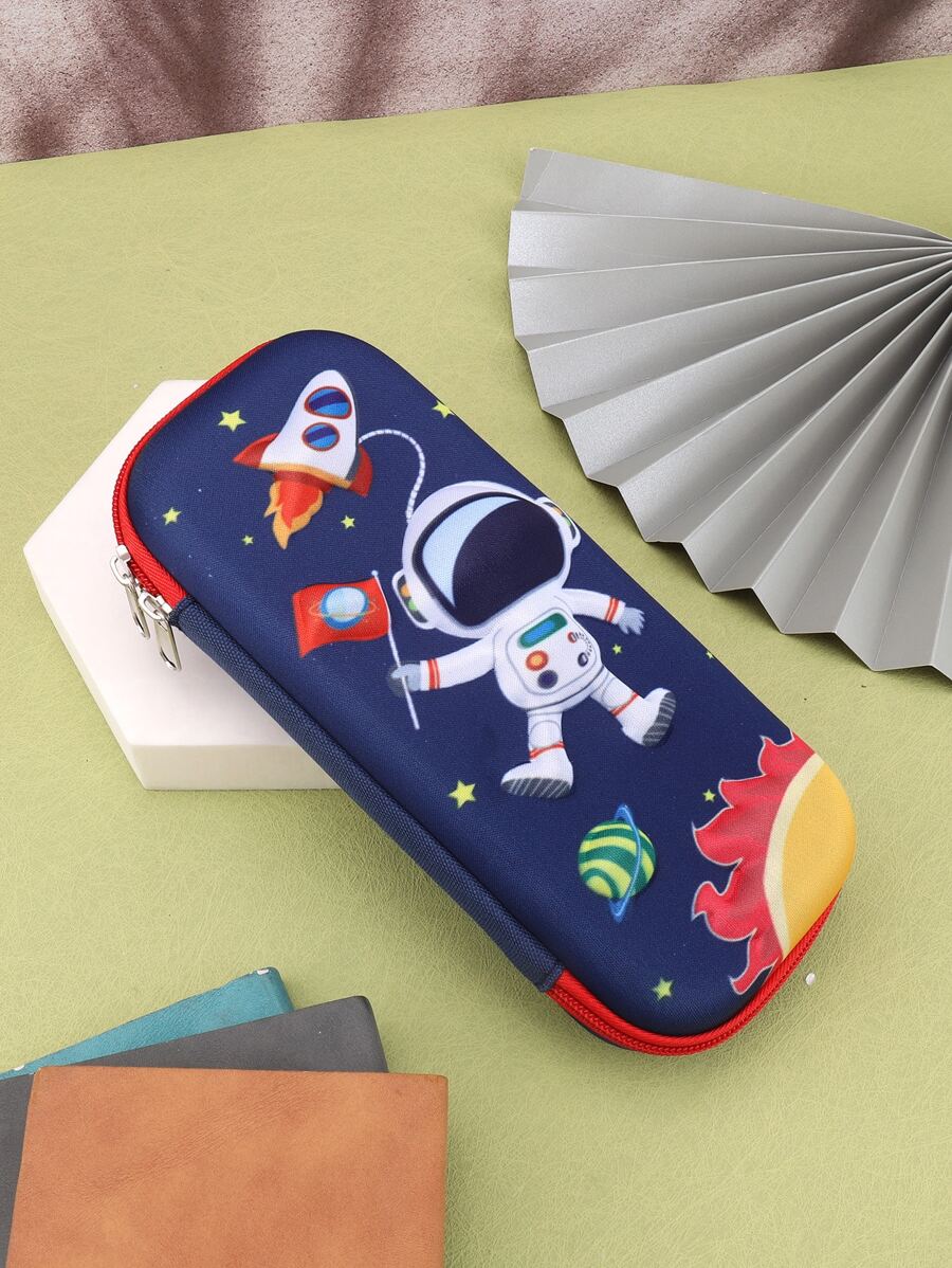 1pc Navy Blue 3d Astronaut Shaped Large Capacity Pencil Case,Back To School,School Supplies - Navy Blue - View 1
