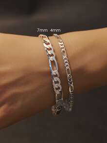 SYMFNY 925純銀時尚粗鍊實心頸鏈手鏈套裝，適用於男士父親 - 7mm 費加羅鏈 - 查看 3