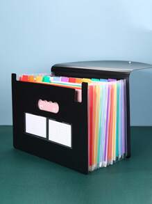 1pc 25-Grid Rainbow Colored Hanging Three-Side Sealed Accordion Folder With Strap And Flap Cover, Large Capacity A4 Document Organizer For Office,Back To School,School Supplies - Multicolor - View 2
