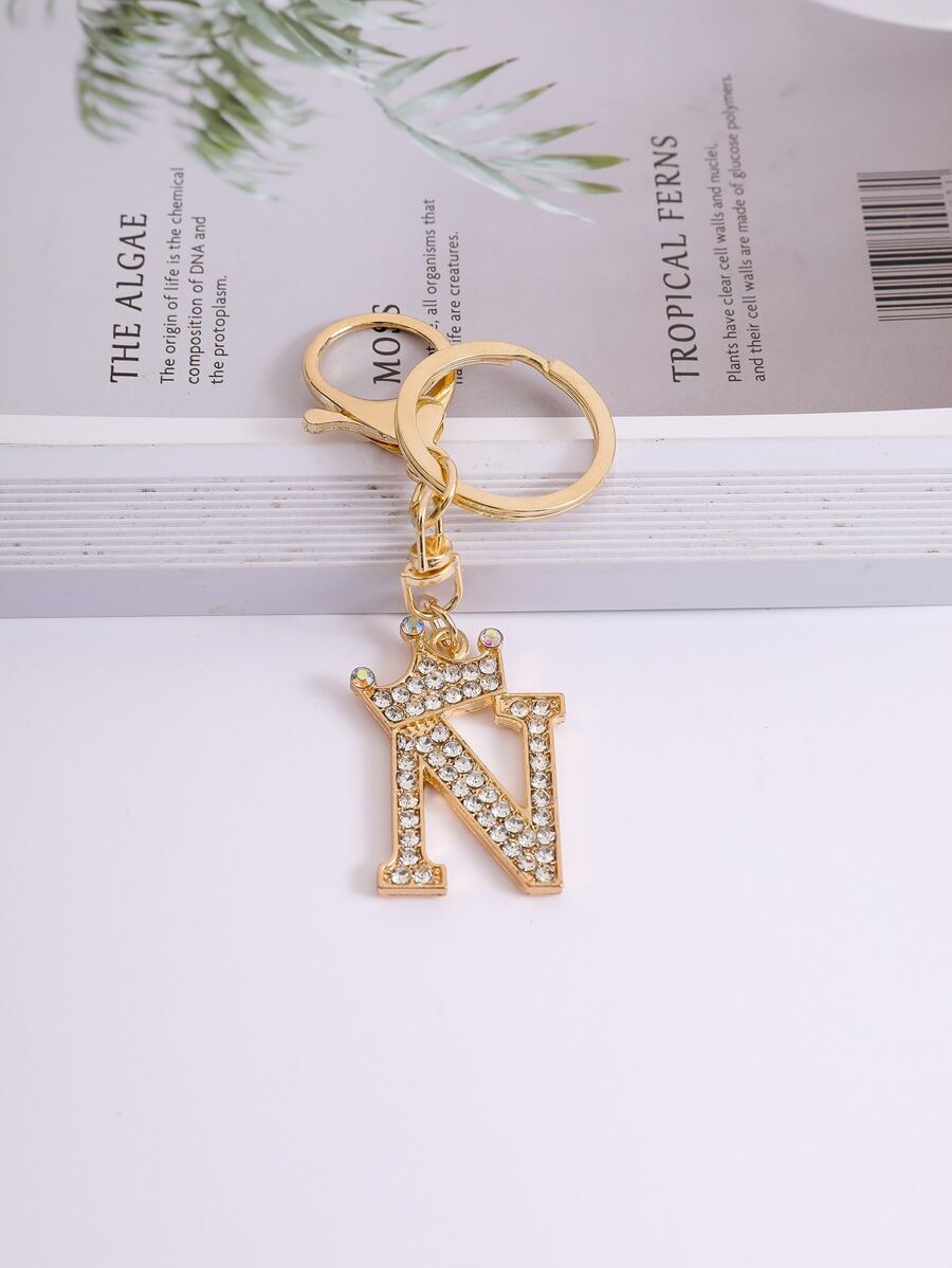 Chữ cái Hình dạng Pha lê Cặp đôi Móc chìa khóa , Cá nhân hóa Tên Vòng treo chìa khóa - Vàng - Xem 1