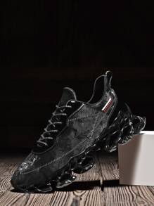 Giày thể thao nam kiểu lưỡi dao, giày chạy bộ thoáng khí, giảm sốc, giày nhẹ chống trơn trượt, thích hợp cho chạy bộ, sân tennis, đi bộ thường ngày, giày thể thao, phối cùng quần jeans thể thao. - màu đen - Xem 2