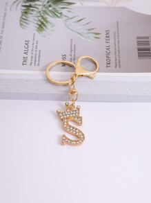 Letter S Shaped Keychain With Rhinestones For Couples - Gold - View 1