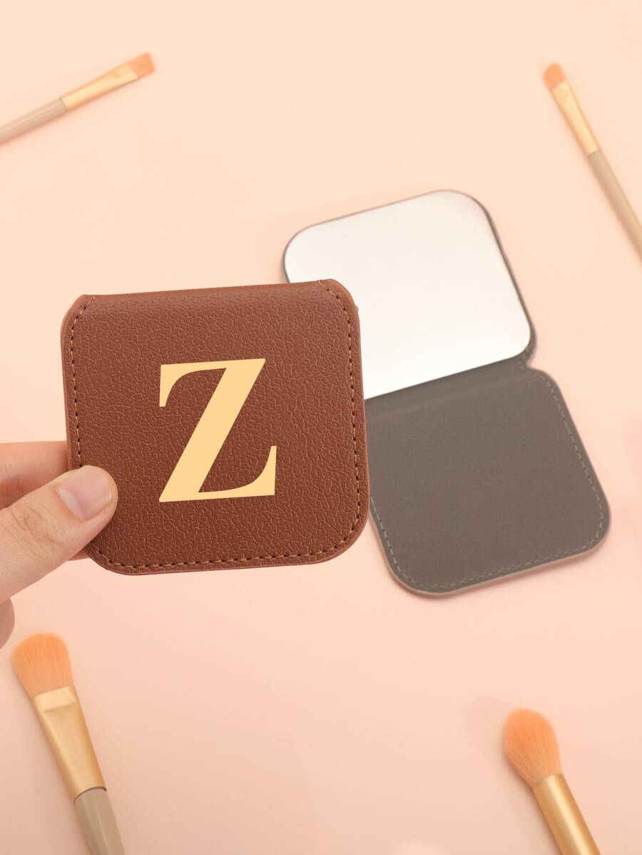 1入組桌面不銹鋼化妝鏡，帶燙印字母設計，節日、生日、畢業或婚禮送給姐妹、、阿姨和祖母最佳禮物 - 棕色 - 查看 1