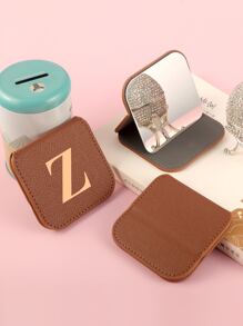 1入組桌面不銹鋼化妝鏡，帶燙印字母設計，節日、生日、畢業或婚禮送給姐妹、、阿姨和祖母最佳禮物 - 棕色 - 查看 6