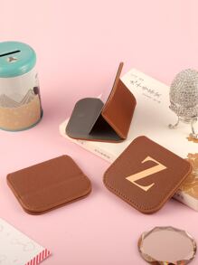 1入組桌面不銹鋼化妝鏡，帶燙印字母設計，節日、生日、畢業或婚禮送給姐妹、、阿姨和祖母最佳禮物 - 棕色 - 查看 4