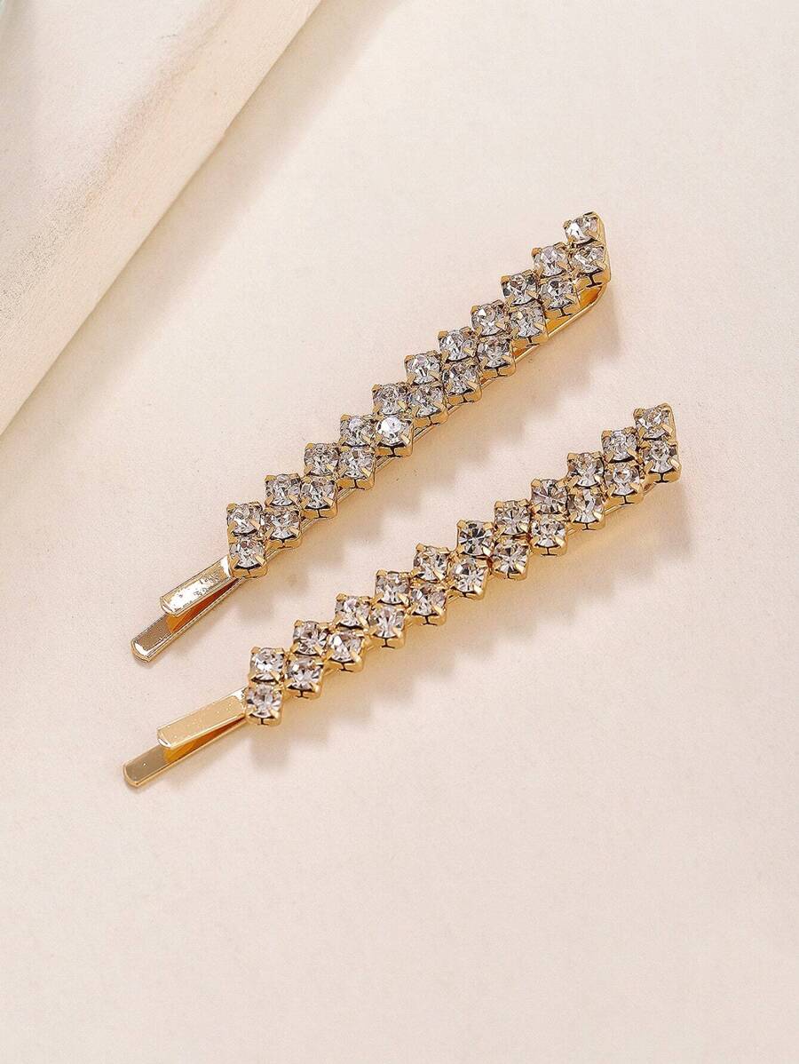 2个/4个/8个/10个装玫瑰金极简水晶发夹，金色发饰爪夹，发卡，校园用品，派对造型，发饰