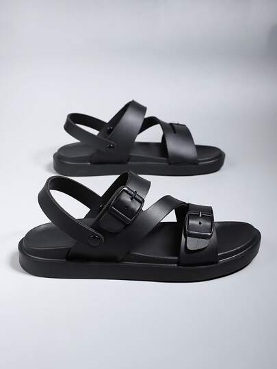 Spring To Summer Fashionable Sporty Sandals For Men, Buckle Decor Slingback Outdoor Sandals