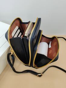 Túi đeo vai thêu kẻ caro giản dị nâng cấp kèm ví điện thoại cho nữ Ví ví - màu đen - Xem 2