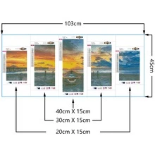 5入組日落海灘山水鑽石藝術繪畫成套工具,充分鑽頭墻面裝飾工藝DIY寶石藝術水鑽繪畫適用於成年人 - 彩色 - 查看 2