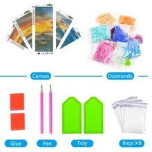 5入組日落海灘山水鑽石藝術繪畫成套工具,充分鑽頭墻面裝飾工藝DIY寶石藝術水鑽繪畫適用於成年人 - 彩色 - 查看 4
