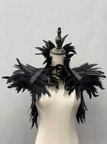 1 Lông Vũ Tự Nhiên Nhún Khăn Choàng Nữ Cosplay Màu Đen Sang Trọng Lông Vũ Vai Đeo Gợi Cảm Punk Gothic Lông Vũ Khăn Choàng Cổ - màu đen - Xem 2