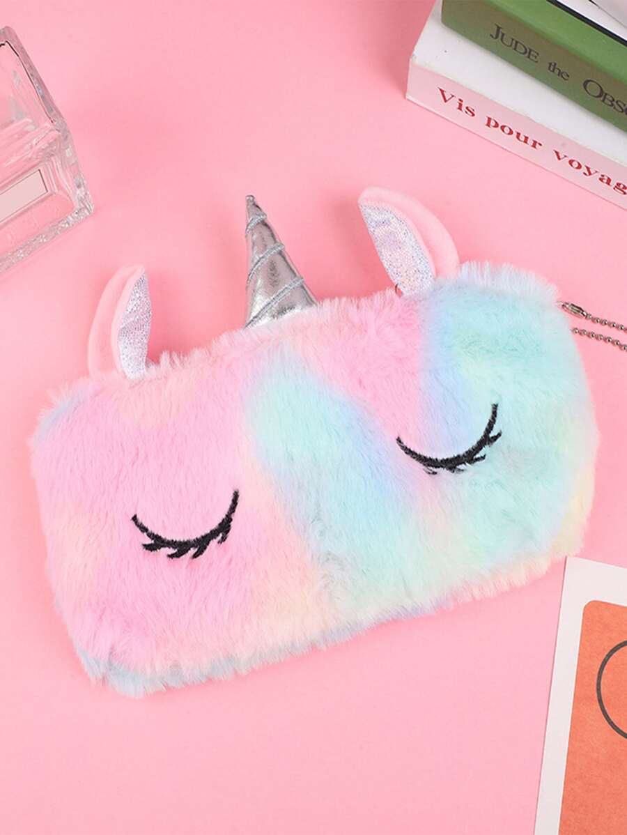 1入組可愛毛絨獨角獸筆袋大容量學校文具包包收納 - 彩色 - 查看 1