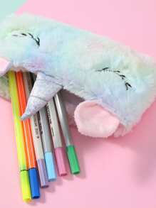 1入組可愛毛絨獨角獸筆袋大容量學校文具包包收納 - 彩色 - 查看 3