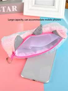 1入組可愛毛絨獨角獸筆袋大容量學校文具包包收納 - 彩色 - 查看 5