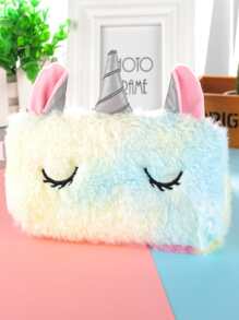 1入組可愛毛絨獨角獸筆袋大容量學校文具包包收納 - 彩色 - 查看 7