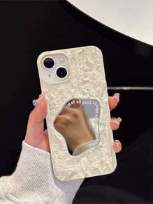 Textured Phone Case With Mirror - Beige - View 4